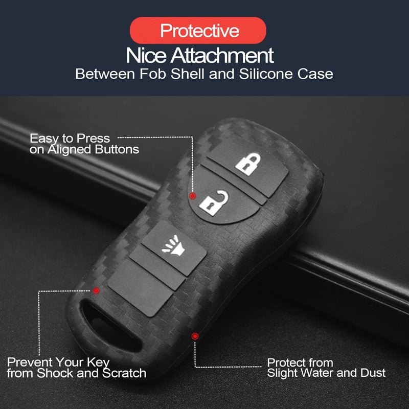 INFIPAR 2pcs Compatible with Nissan Frontier NV1500 NV200 NV2500 NV3500 350Z Altima Armada Murano Pathfinder Quest Sentra Titan Versa Note Xterra X-Trail Carbon Fiber Looks Silicone Key Fob Cover Case - Image 4